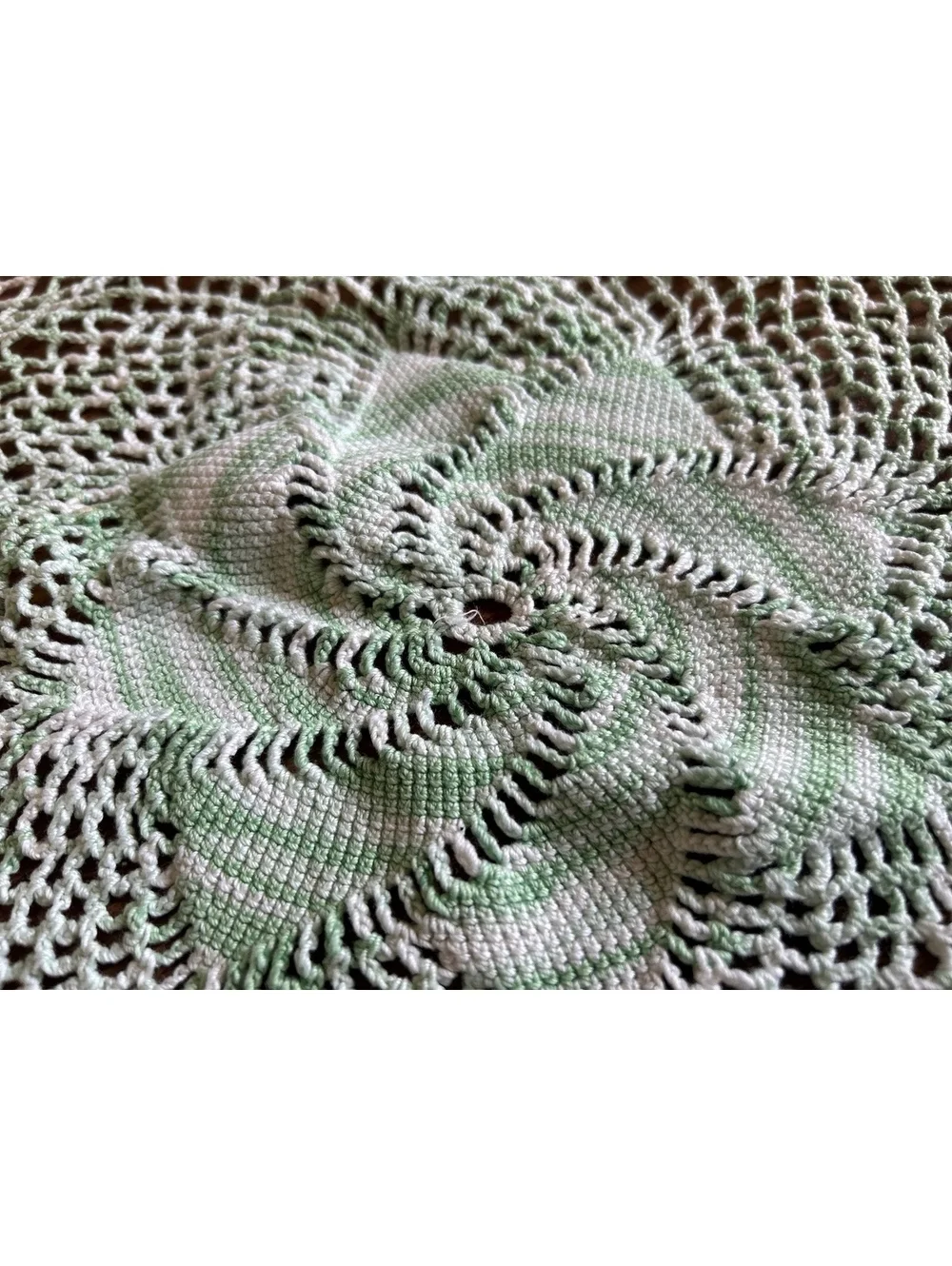Vintage Handmade Crochet Doily with Colorful Floral Edging